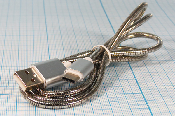 шнур шт USB A-шт USB C\1,0м\Ni/пл\серебр\18-1886-9 шнур шт USB A-шт USB C\1,0м\Ni/пл\серебр\18-1886-9